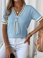 Ribbon V-Neck Knit Top