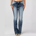 Embroidered Distressed Slim Jeans