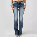 Embroidered Distressed Slim Jeans
