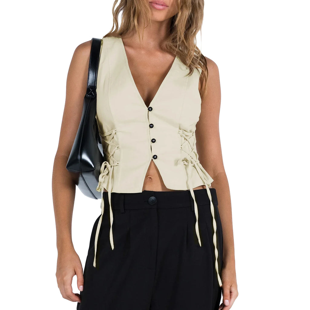 Front Button Tie-Up Tank