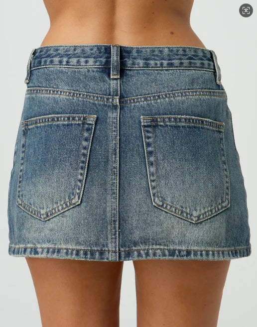 High-Waist Vintage Denim Mini Skirt