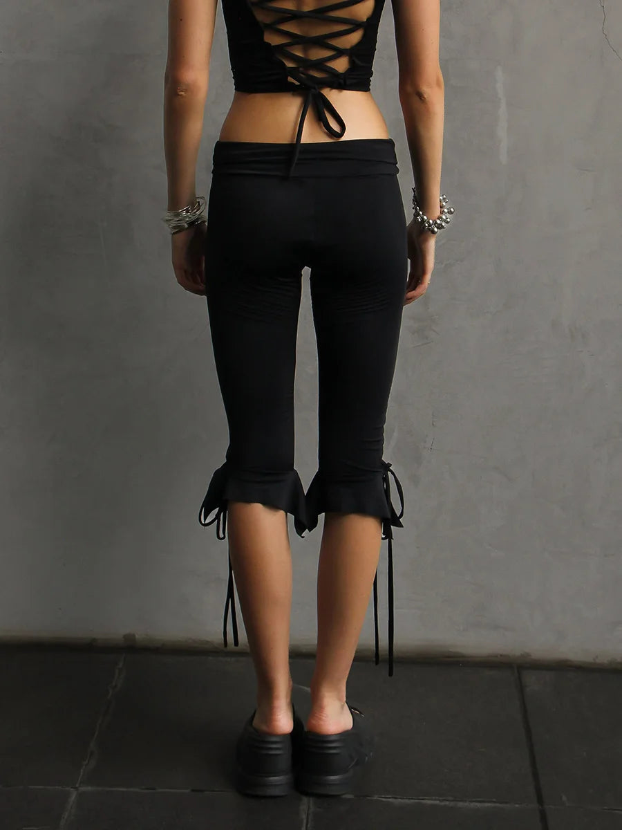 Solid Tie-Up Capri Pants