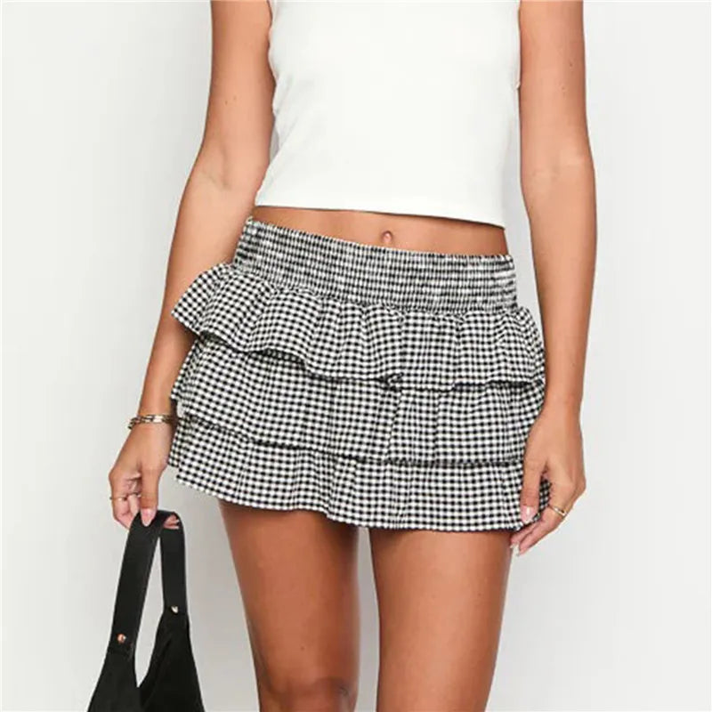 Plaid Ruffle Mini Skirt