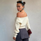 Skew Collar Oversized Crop Sweater