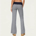 Striped Foldover Flare Pants