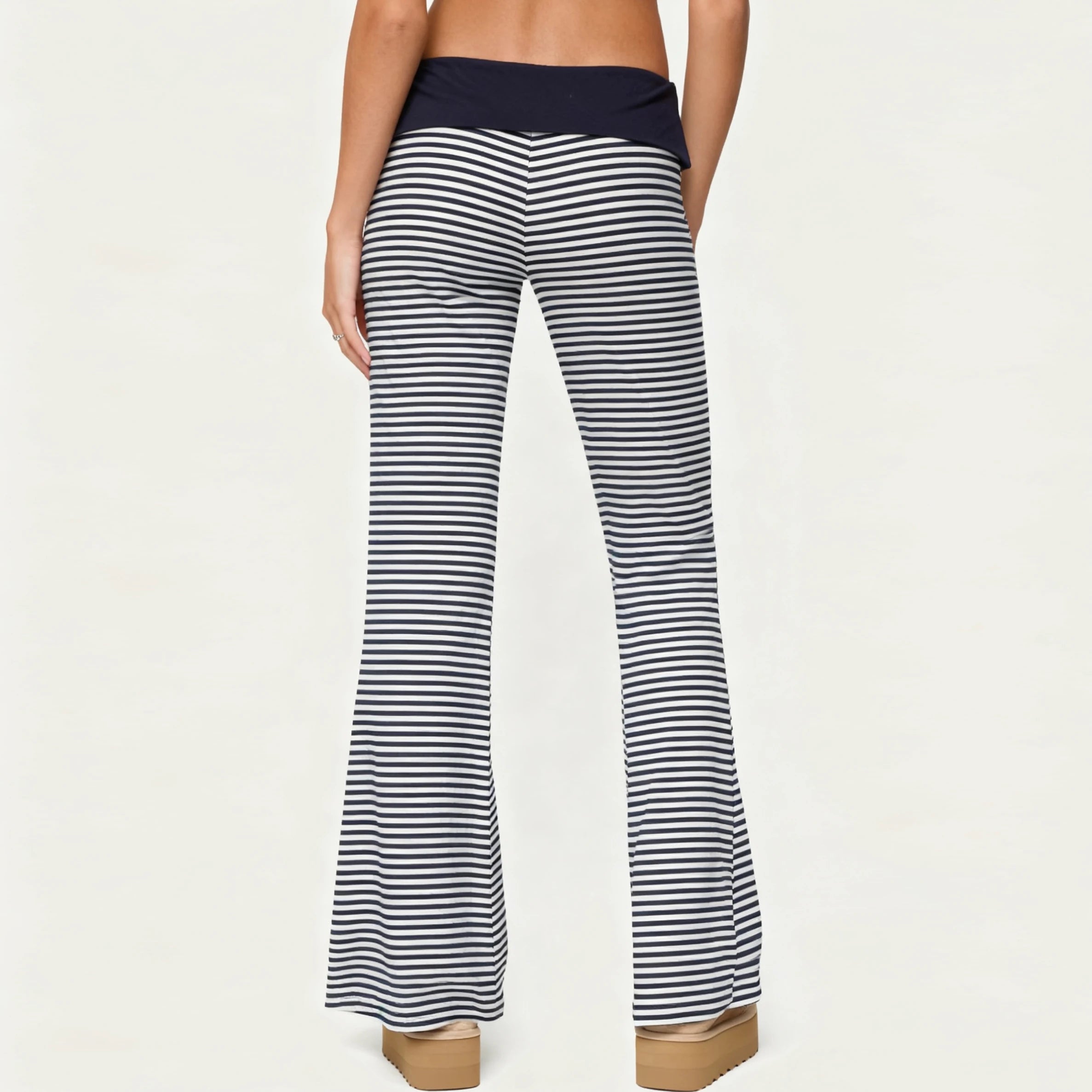 Striped Foldover Flare Pants