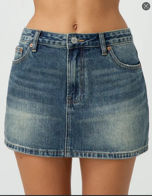 High-Waist Vintage Denim Mini Skirt
